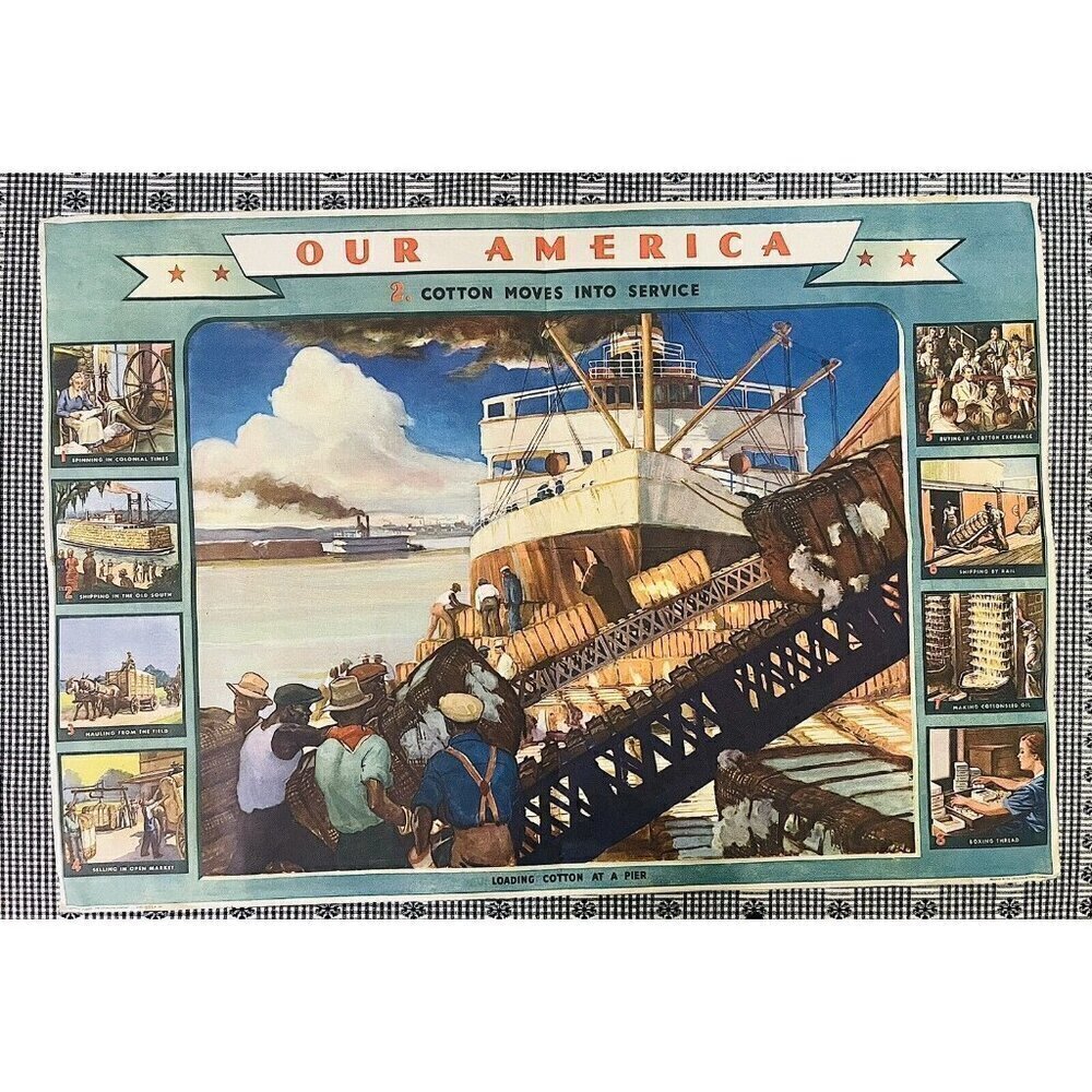Vintage 1943 Coca-Cola Our America #2 Cotton Teaching Aid Classroom Poster Litho